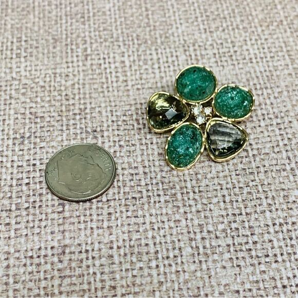 Gold Green Gray Crystal Flower Brooch - Picture 1 of 2